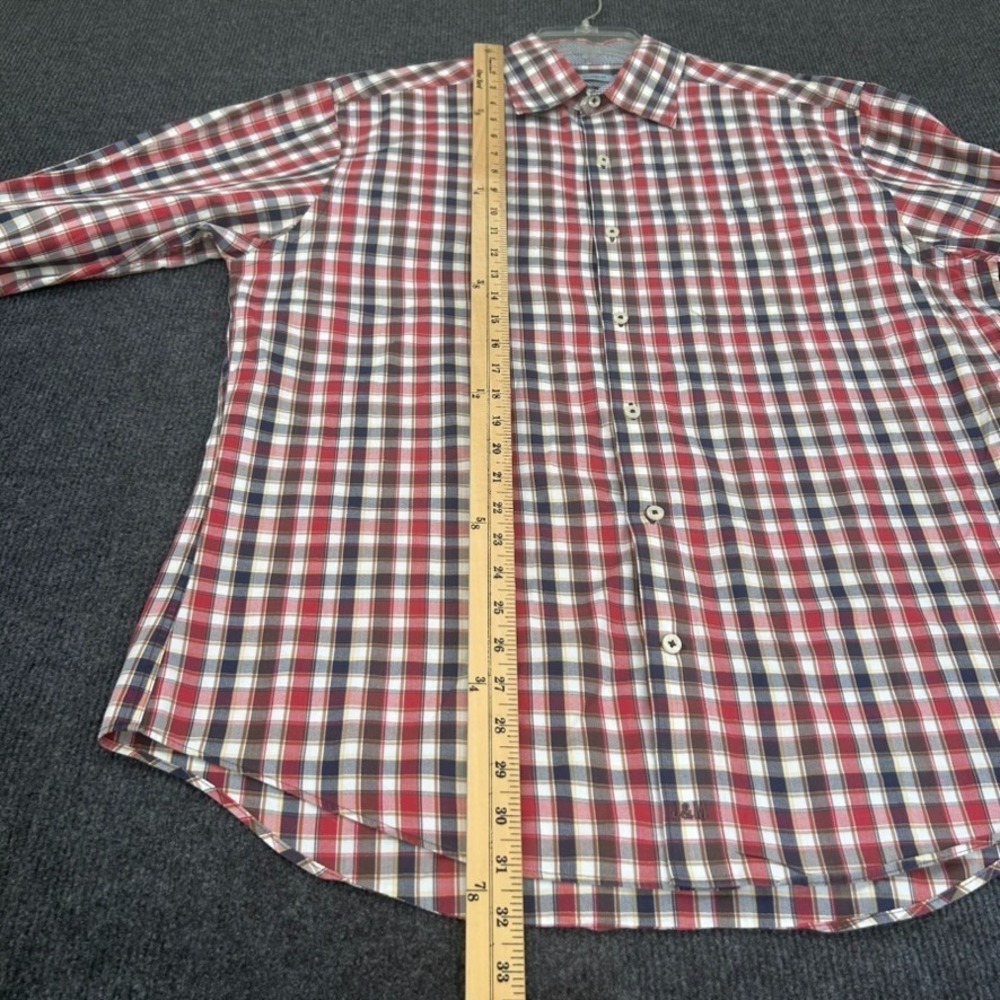 Johnston & Murphy Men's Shirt Large Tailored Fit Long Sleeve Button Red Plaid - Picture 13 of 16